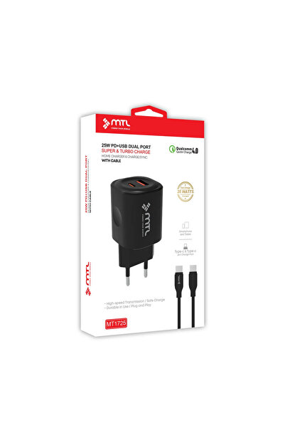 MTL 25W PD+USB Çift Çıkışlı Adaptör Ve Type-C Kablo Hızlı Şarj Seti