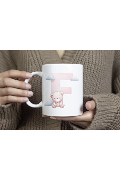 Beramussa كوب بحرف F الأول مع تفاصيل دب لطيف، كوب وردي جميل كهدية - تمثال دب ...