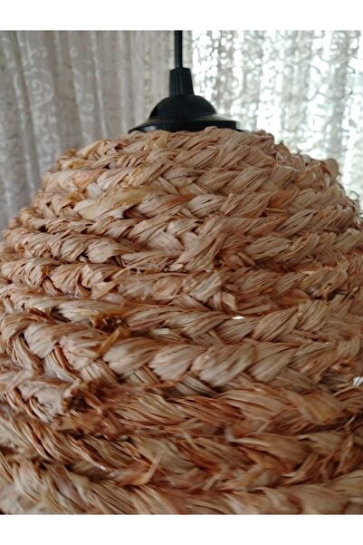 Ylc Tasarım El Yapımı Doğal Hasır/Jüt Örgü Sarkıt Abajur (Bohem & Rustik)