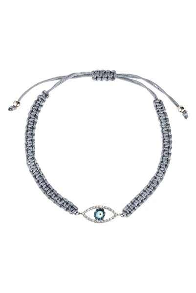 OEM Bratara cu Siret Gri Ochi Oval de Culoare Argintie & Margele Albastre