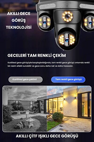 Kadraj 4 Kameraları 4G - eSim Solar Panelli, Her ay 15GB Turkcell 1 Yıl Hediyeli, 7/24 Kayıt Aov, Hareket A