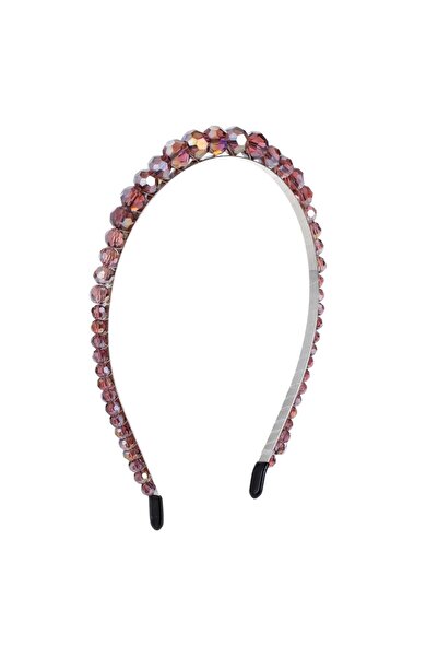 OEM Thin Metal Hair Crown with Small and Large Purple Diamond-Shaped Stones for Women