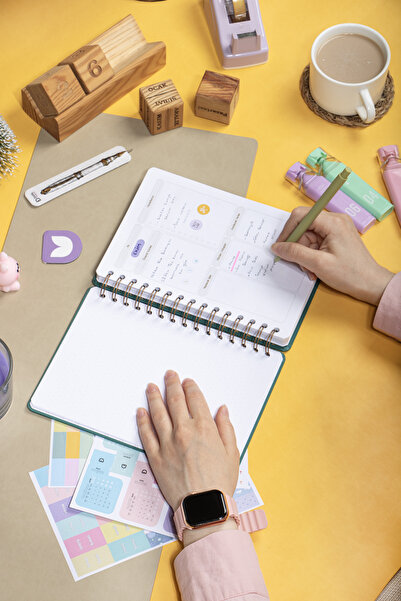 DİVAL A5 Irregular Weekly Planner Spiral Bound Fabric Cover - Turquoise