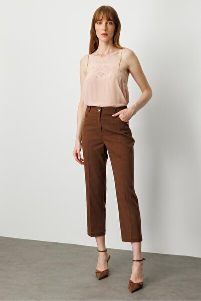 Moda İlgi Modailgi Spor Dikişli Trok Detaylı Beş Cep Dar Pantolon - 75014 Kahve