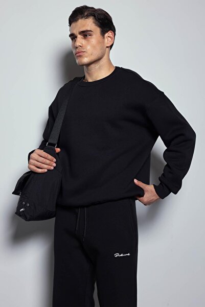 ablukaonline Erkek Oversize Bisiklet Yaka Basic Sweatshirt Siyah