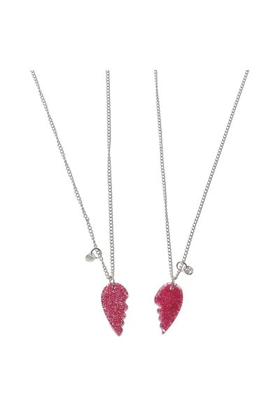 OEM BFF Necklaces Fuchsia Heart with Glitter for Kids - 2pcs
