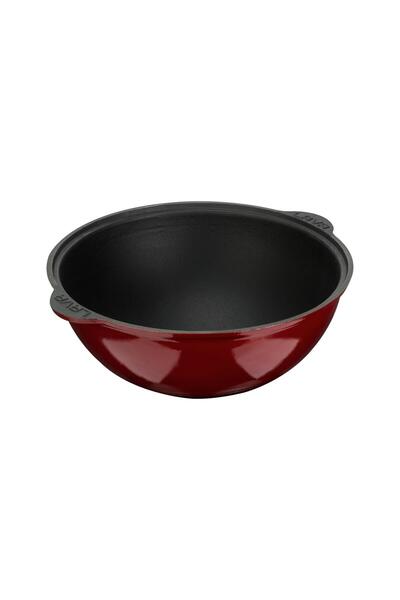 Lava Cast Iron Round Uzbek Kazan / Pot. Cast Iron Solid Handle Diameter (Ø) 30Cm.-Burgundy