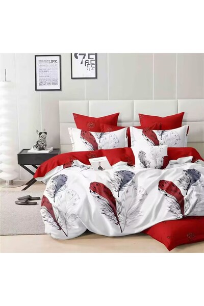 LOCK Red & White Feather Bedding Set - Modern Design, Soft Microfiber Duvet Cover Set
