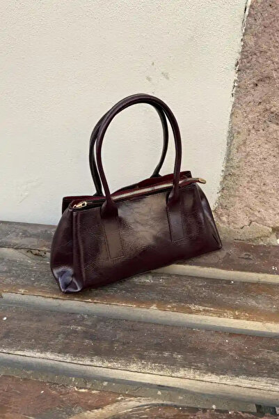 LEONAS Cracked Effect City Three Compartment Women's Handbag Riry St0027 Claret Red