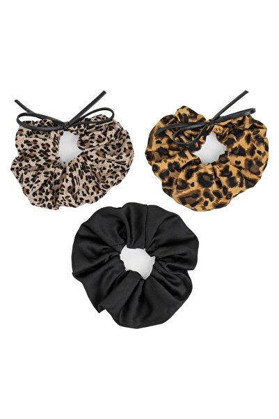 OEM Elastice Par Textile Satinate cu Model Leopard Negru & Fundita pentru Fem...