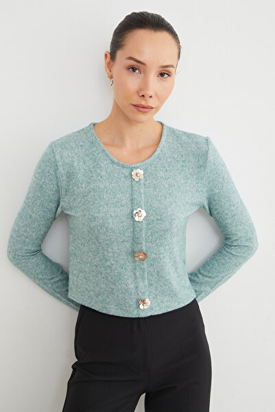Fulla Moda Crew Neck Blouse with Floral Accessories