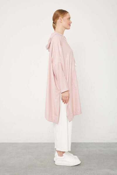 Levidor Powder Kangaroo Pocket Shiny Fabric Tunic