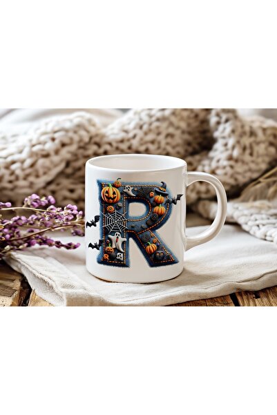 Beramussa كوب بمفهوم الهالوين بحرف R - هدية الهالوين - شبكة عنكبوت شبحية على ...