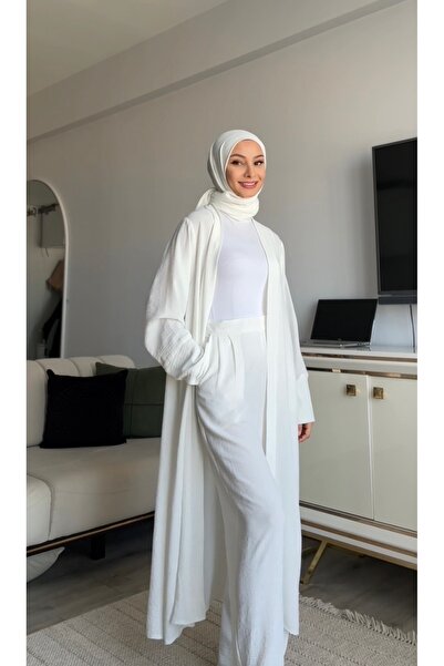 byrukye Pantolonlu Abaya Takımı Ekru