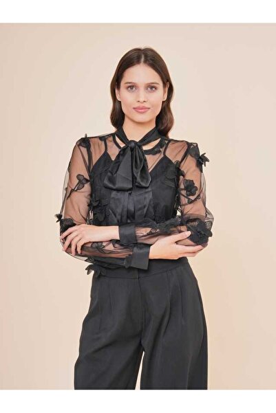 SERPİL Fiyonk Yaka Tül Detaylı Gömlek 50420