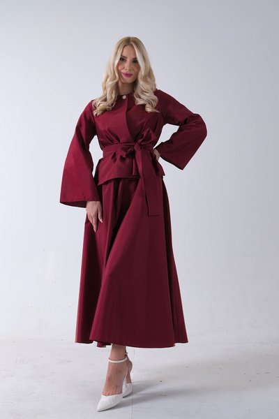 Feminist Önü Tek Düğmeli Kuşaklı Etek Ceket Bordo 31040701