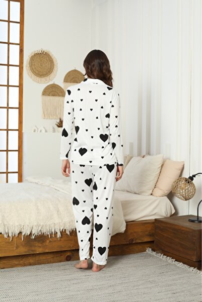 LİLA İÇ GİYİM Σετ πιτζάμες με κουμπιά Pegasus με μαύρη λεπτομέρεια και λευκή επένδυση