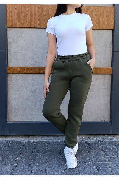 siyalife Φούτερ με ψηλόμεσο ελαστικό πόδι, 3 κλωστές και τσέπες με ανάγλυφο