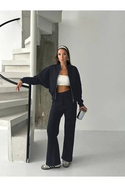 YAKAMEL طقم بدلة رياضية نسائية فاخرة مكونة من سترة بومبر وبنطلون بثلاثة خيوط