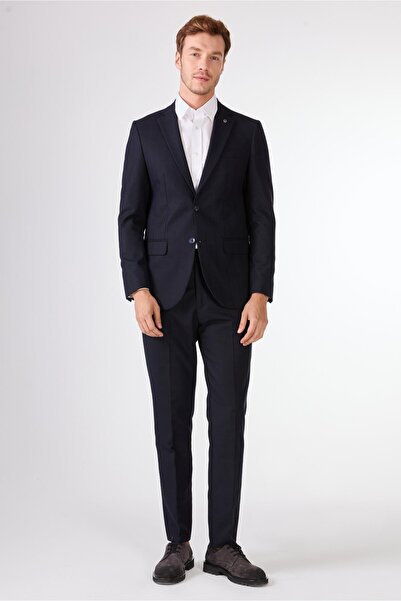 Dufy Men's Regular Fit Mono Collar Dark Navy Blue Suit
