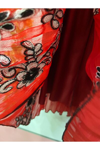 edu collection Red Chiffon with See-Through Details, A-Line Skirt with Lining