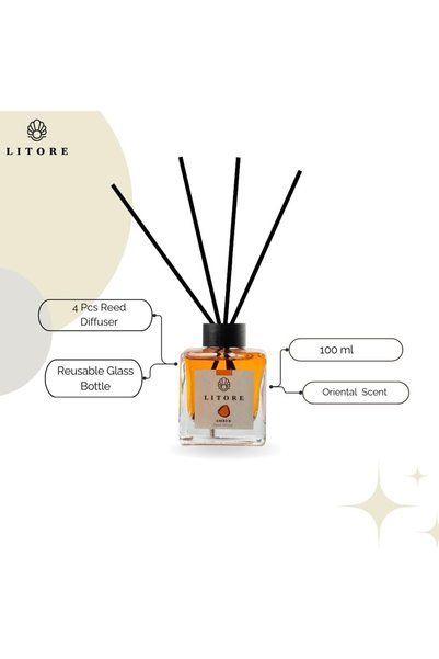 litore Amber Reed Diffuser, Best Aromatherapy Perfume, Oil & Reed Diffuser Sticks- 100 ml