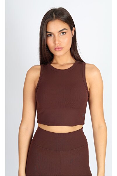 Softandbasic Halter Neck Stretchy Camisole Fabric Brown Tank Top