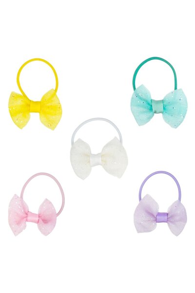 OEM Hair Elastics with Bows in Different Pastel Colors with Glitter - 10pcs
