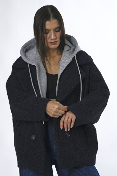 ABBRA Kadın Kapişon Detaylı Astarlı Oversize Kaşmir Ceket