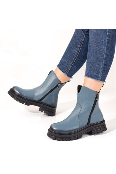 BMoD Ghete de damă din piele naturală albastru deschis cu fermoar MOD10459