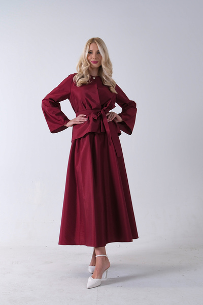 Feminist Önü Tek Düğmeli Kuşaklı Etek Ceket Bordo 31040701