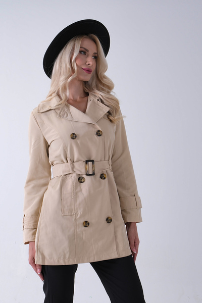 Feminist Bilek ve Omuz Apolet Detaylı Kemerli Düğme Kapamalı Trenç Bej 4200829