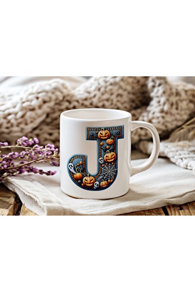 Beramussa كوب بمفهوم الهالوين بحرف J - هدية الهالوين - شبكة عنكبوت شبحية من ا...