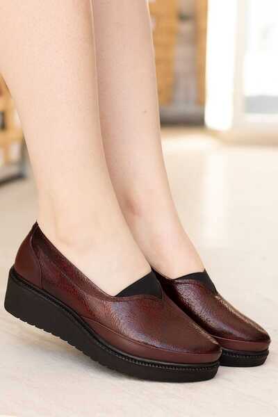 POTEEN Γυναικεία παπούτσια Comfort Γνήσιο δέρμα λουστρίνι-μπορντό