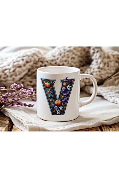 Beramussa V Initial Halloween Concept Mug Cup - Halloween Gift - Pumpkin Ghos...