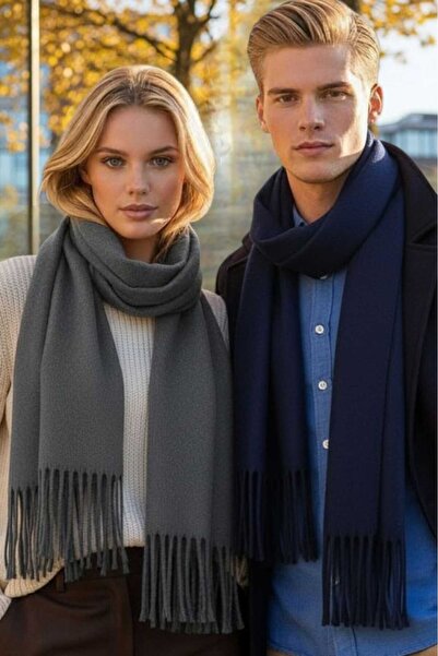 Mood Agenda Set de 2 eșarfe unisex cu textura moale și cu ciucuri de iarnă