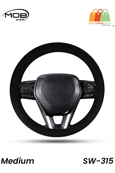 Mob غطاء عجلة القيادة 72258 متوسط الحجم، ملائم لجميع الأغراض، جلد طبيعي أسود