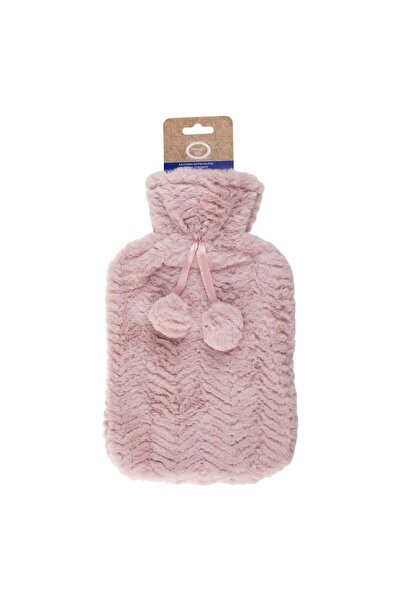 OEM Pink Faux Fur Cover with Zigzag Embossed Pompom Pattern for 2L Hot Water Bottle