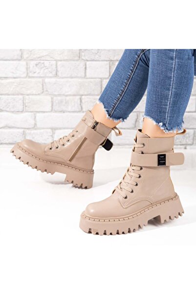 Modlet.ro Women's khaki boots with zipper and buckle MOD10553