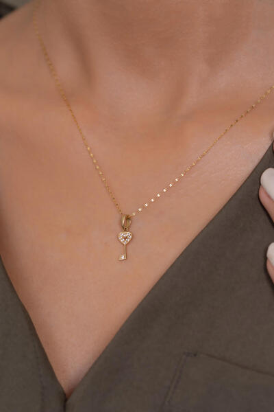 Bayar Gold 14 Ayar Altın Kalpli Anahtar Kolye