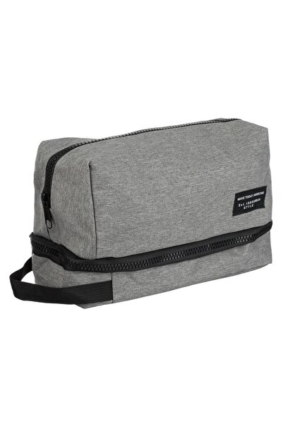 OEM Grey Cosmetic Bag with 2 Compartments & Black Zipper for Men 24x13x17cm