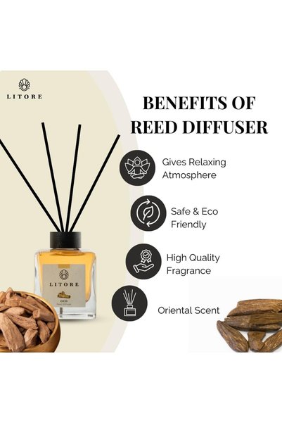 litore Oud Reed Diffuser, Best Aromatherapy Perfume, Oil & Reed Diffuser Sticks- 100 ml