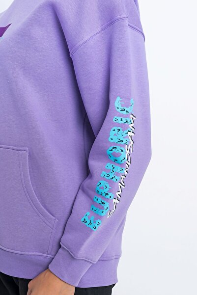 Sam and Sam Γυναικείο φούτερ με κουκούλα σε γκρι χρώμα Oversize 3 Thread – Με στάμπα στο μανίκι