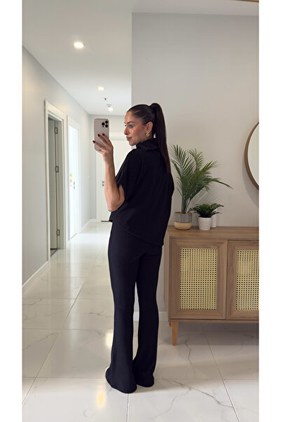 BİRCANÇİL Dlvin Sia Black Asymmetrical Cut Knitted Trouser Suit
