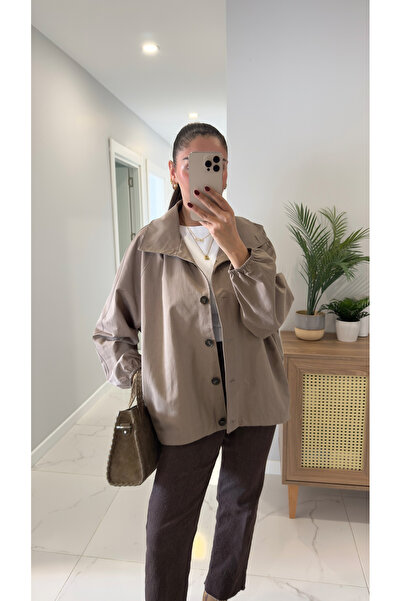 BİRCANÇİL Rome Mink Button Detailed Short Trench Coat