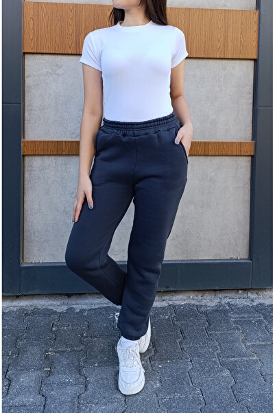 siyalife Φούτερ με ψηλόμεσο ελαστικό πόδι, 3 κλωστές και τσέπες με ανάγλυφο