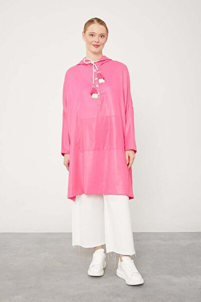 Levidor Fuchsia Kangaroo Pocket Shiny Fabric Tunic