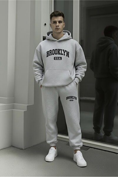 FUFLUNS طقم بدلة رياضية بروكلين مطبوعة للجنسين للنساء/الرجال بغطاء للرأس مقاس...