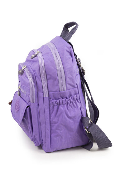 İMAKS Small Size Crinkle / Clinker Waterproof Fabric Multi-Pocket Casual Women's Backpack Lilac 8317