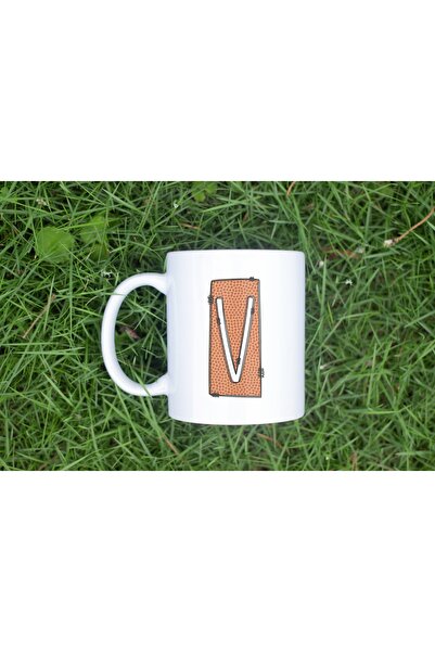 Beramussa V Initial Basketball Design Mug Cup, Letter Gift Coffee Cup for Bas...